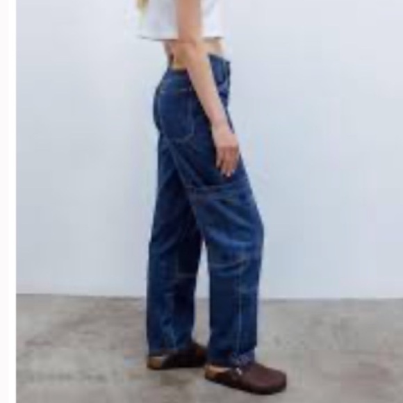 BDG Jeans Women's 28 High Rise Baggy Cargo Carpenter Stritch Medium Wash Denim - Picture 2 of 14